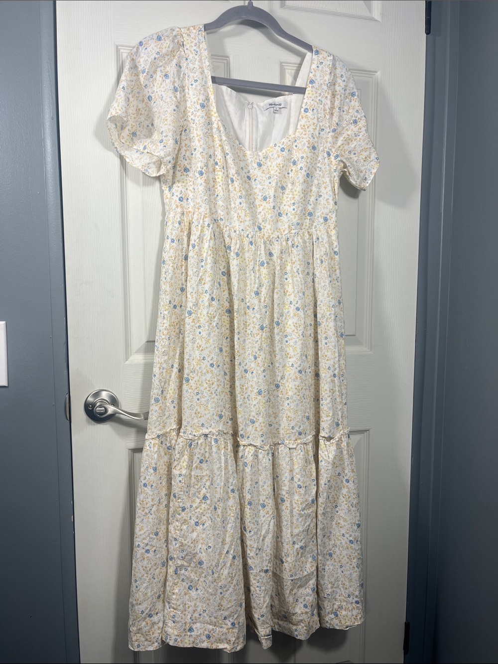 Madewell Cream Maxi Dress with Blue & Yellow Floral Print